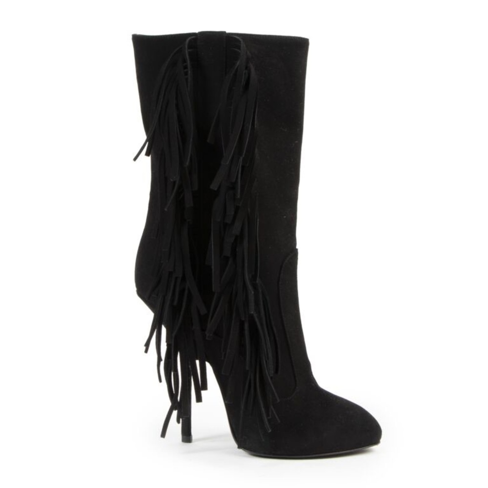 Giuseppe Zanotti Black Suede Fringe Mid Calf Boots